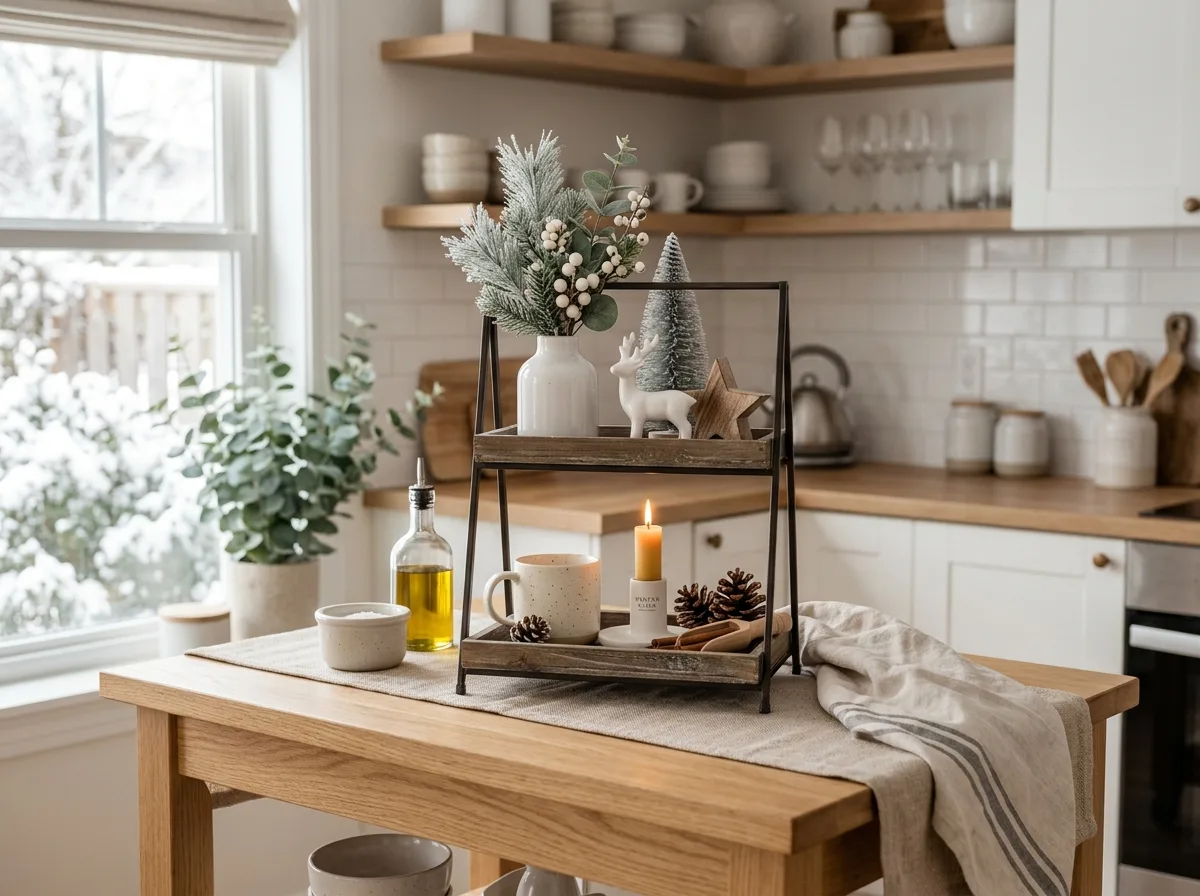 Small Space Minimal Tray for 10 winter tiered tray decor ideas after the holidays